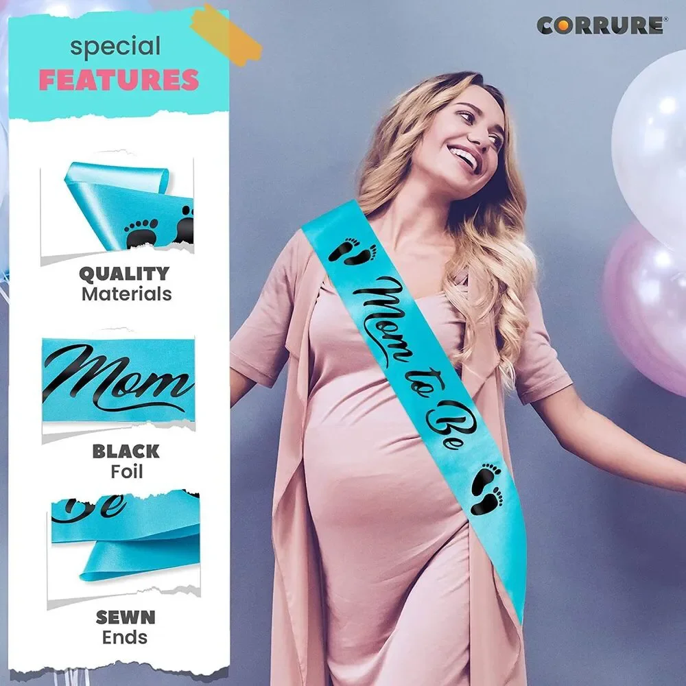Baby Shower 'Mom to Be' Sash, Beautiful Blue Ribbon Sash and Black Foil Text